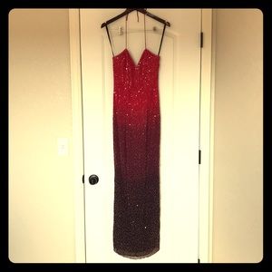 Size 4 Beaded Red Ombré Floor Length Prom Dress
